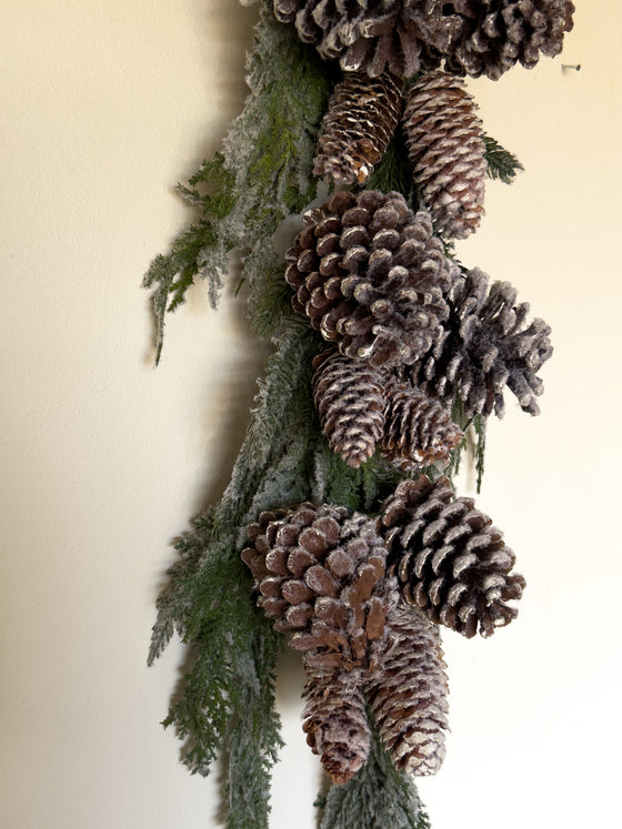 4' Snowy Cedar Pinecone Garland