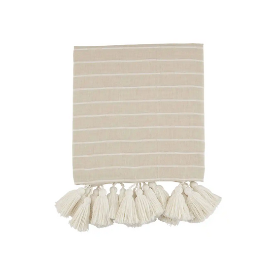Stripe Tassel Throw - Taupe