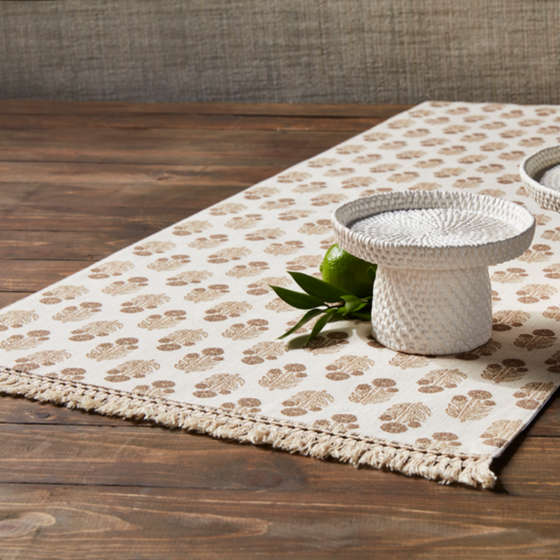 Block Print Table Runner - Taupe