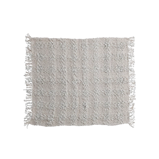 Cable Knit Fringe Throw - Natural