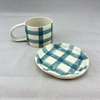 Grid Pattern Stoneware Mug - Blue