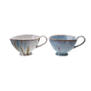 Stoneware Organic-Shaped Footed Mug - Cream/Blue