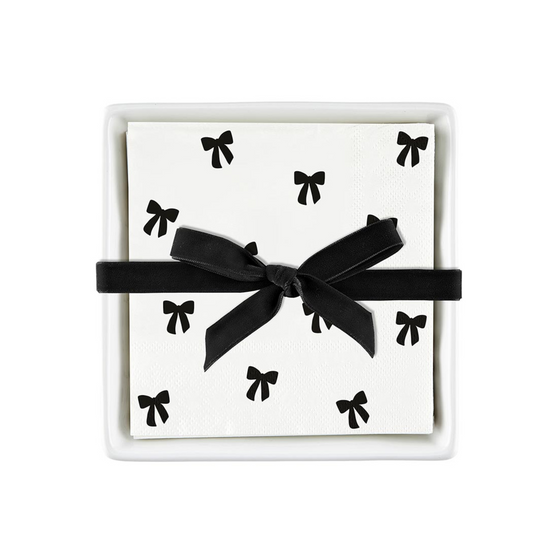 Ceramic Tray & Napkins - Black Bow