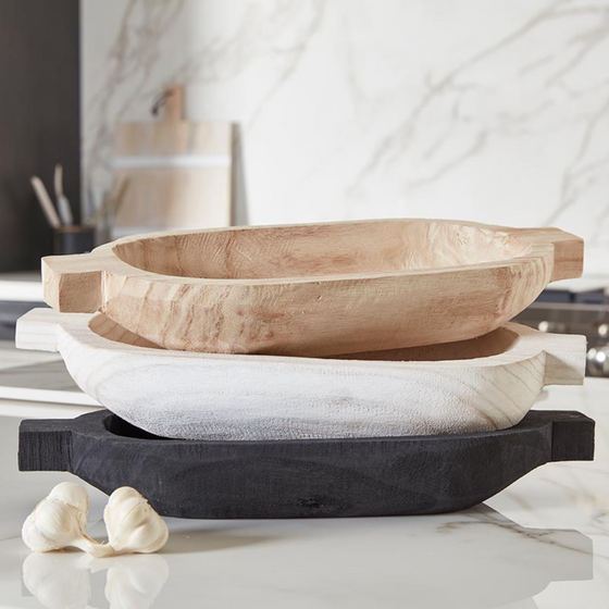 Paulownia Double Handle Bowl - White